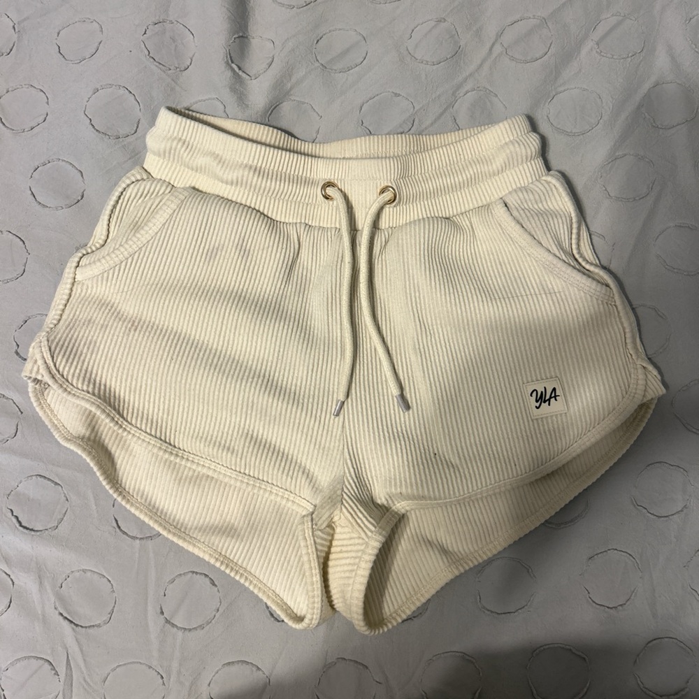Ya Los Angeles Women's Ivory Ribbed Athletic Shorts